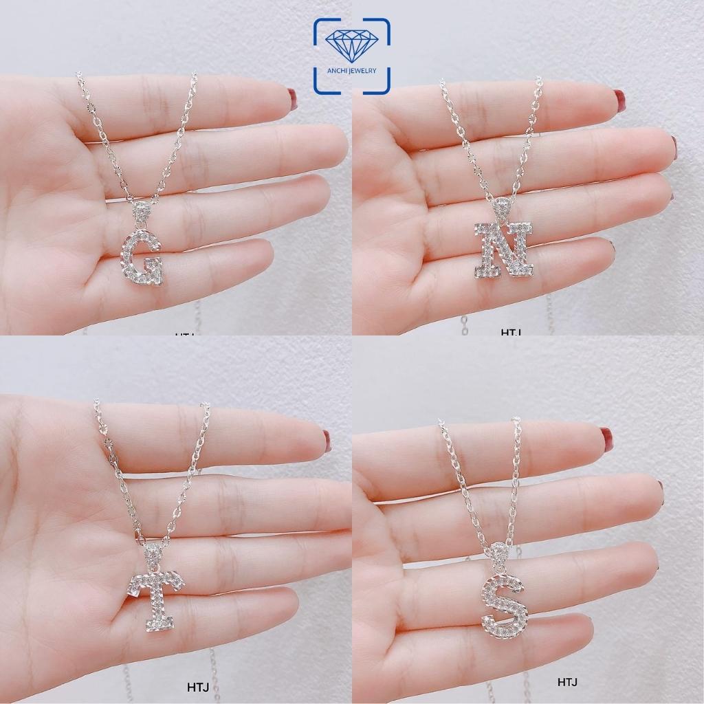 Dây chuyền mặt chữ cái to, chuẩn bạc ta đính đá, Anchi jewelry