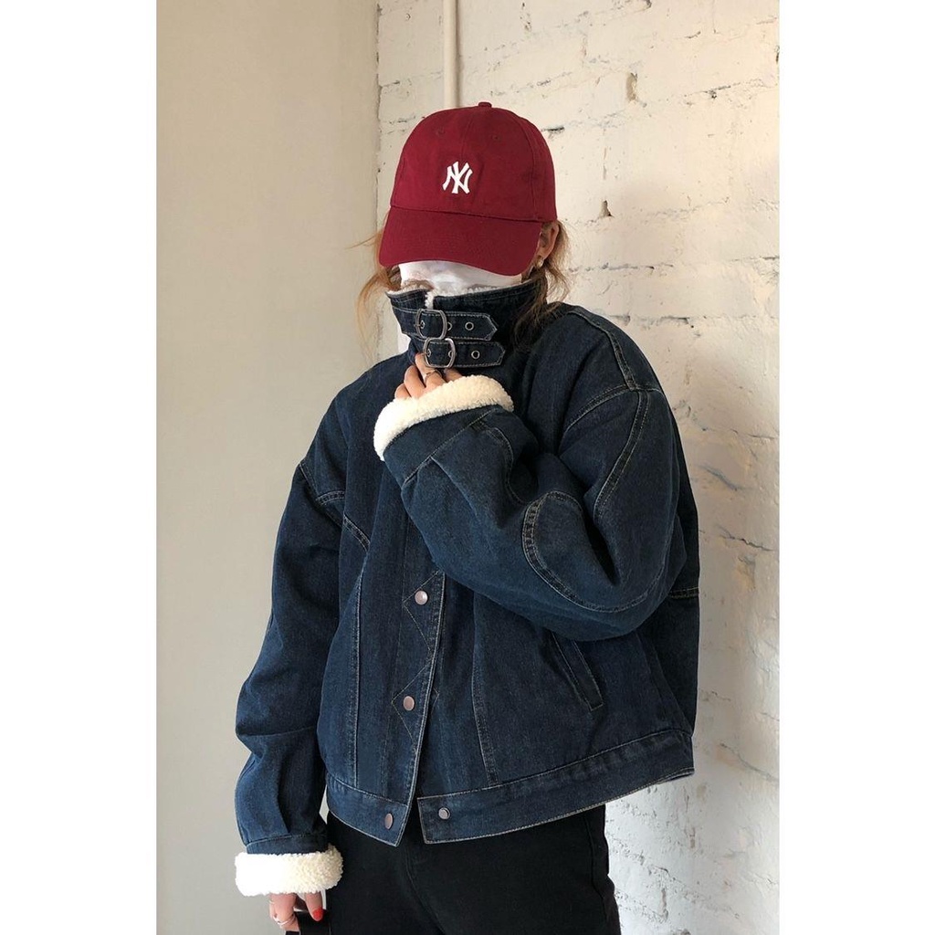 Áo Khoác Jean Lót Lông Cừu Dày Dặn Phong Cách Hàn Quốc Dành Cho Nữ