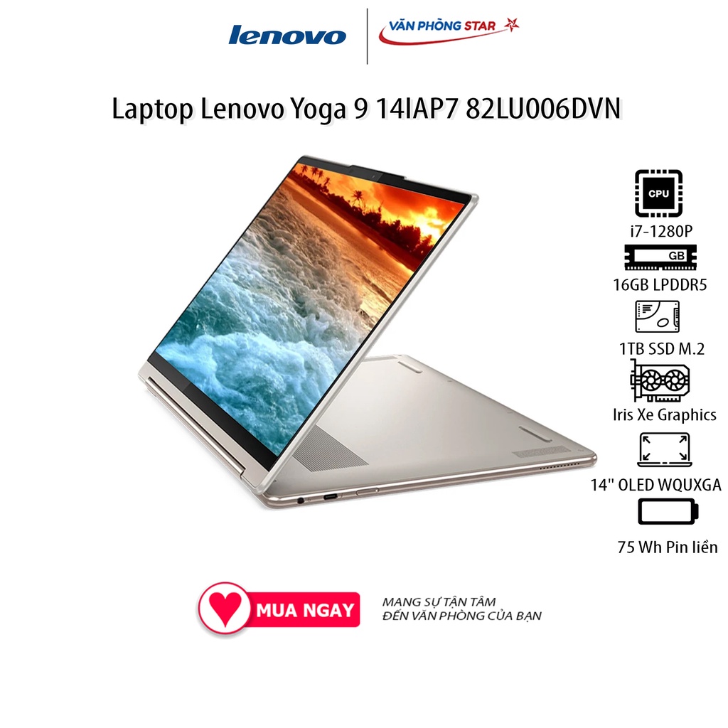 Laptop Lenovo Yoga 9 14IAP7 82LU006DVN (14&quot; WQUXGA/Intel Core i7-1280P/16GB/1TB SSD/Windows 11 Home SL + Office Home)