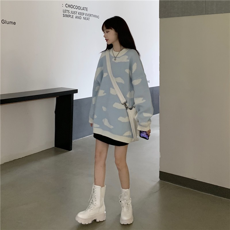 Áo Sweater Chui Đầu In Hình Đám Mây Kiểu Hàn Quốc Dễ Thương Cho Nữ | BigBuy360 - bigbuy360.vn
