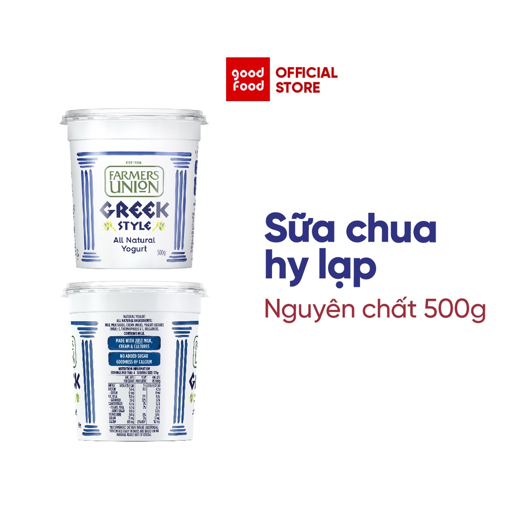 Sữa Chua Hy Lạp Greek Yogurt Farmers Union nguyên chất 500g - 1 hũ