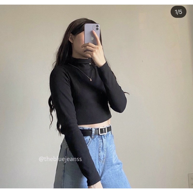 Áo cổ lọ tay dài thun gân đơn giản A25