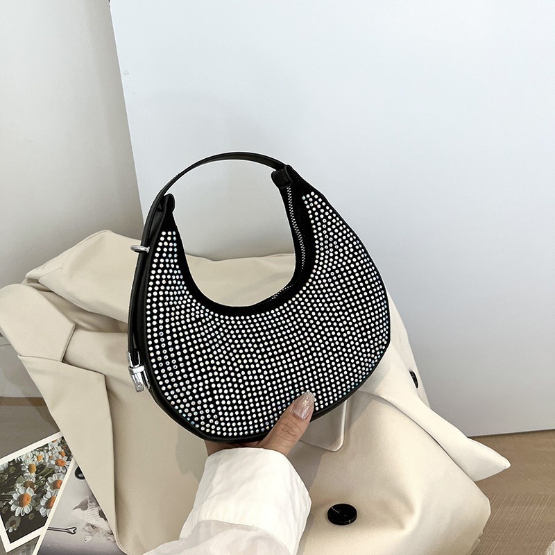 Túi xách JASMIN NOIR đeo chéo hình bán nguyệt đính đá thiết kế đơn giản cho nữ