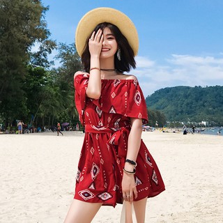 Jumpsuit Trễ Vai In Họa Tiết Phong Cách Bohemian Quyến Rũ Dành Cho Nữ