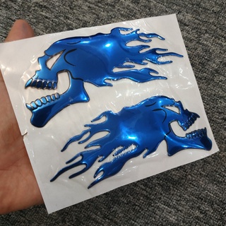 Cặp tem dán xe hình đầu lâu lửa pvc dẻo 14x6cm