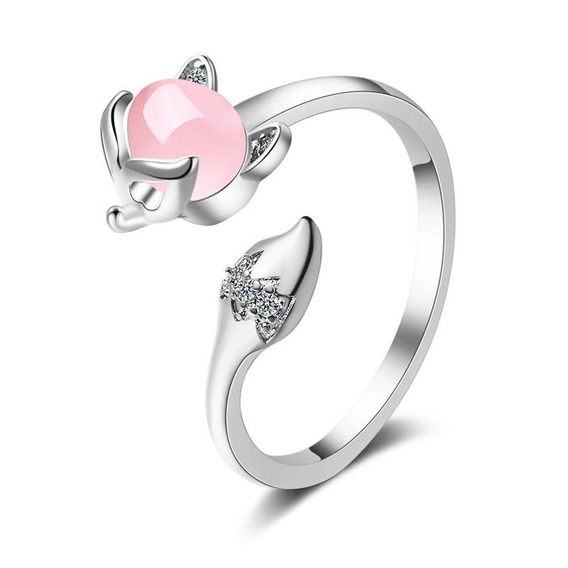 Nhẫn hở hình con cáo đính đá zircon hồng dễ thương