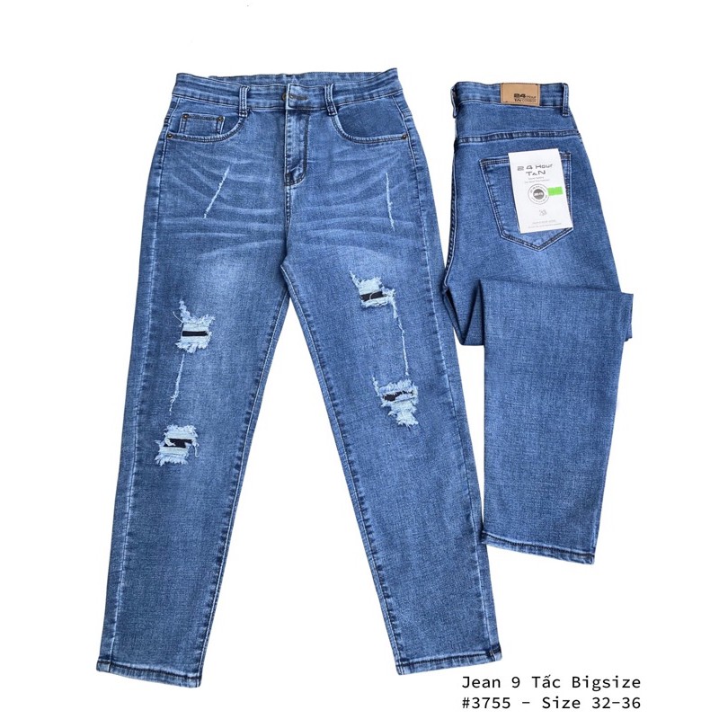 QUẦN JEAN 9 tấc BIG SIZE NỮ vá đắp, lưng cao, 9 tấc 3754