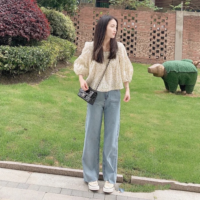 Áo chiffon Cổ Vuông In Họa Tiết Hoa Phong Cách Pháp Thời Trang Mùa Hè Hàng Mới 2022