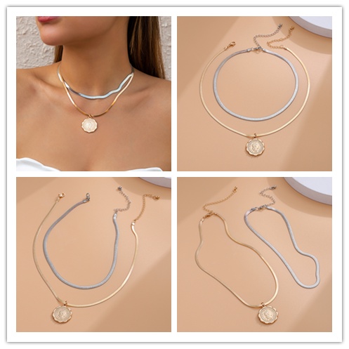 Vòng cổ Nhiều Lớp Mặt Đồng Xu Tròn Màu Vàng / Bạc Phong Cách Bohemia Cho Nữ