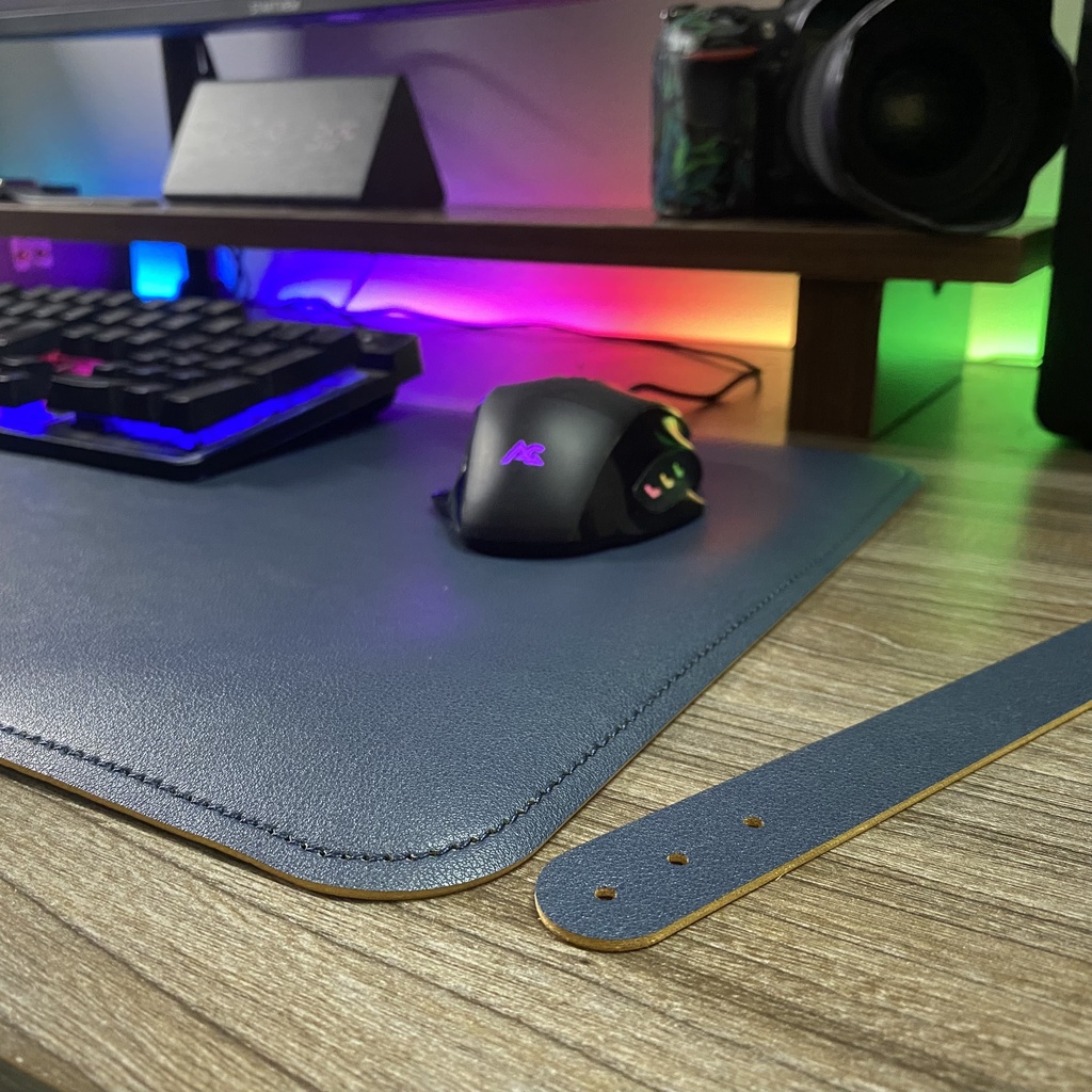 [2 MẶT_800x300] Lót Chuột Da Cỡ Lớn - Mousepad 2 Màu Black &amp; Orange