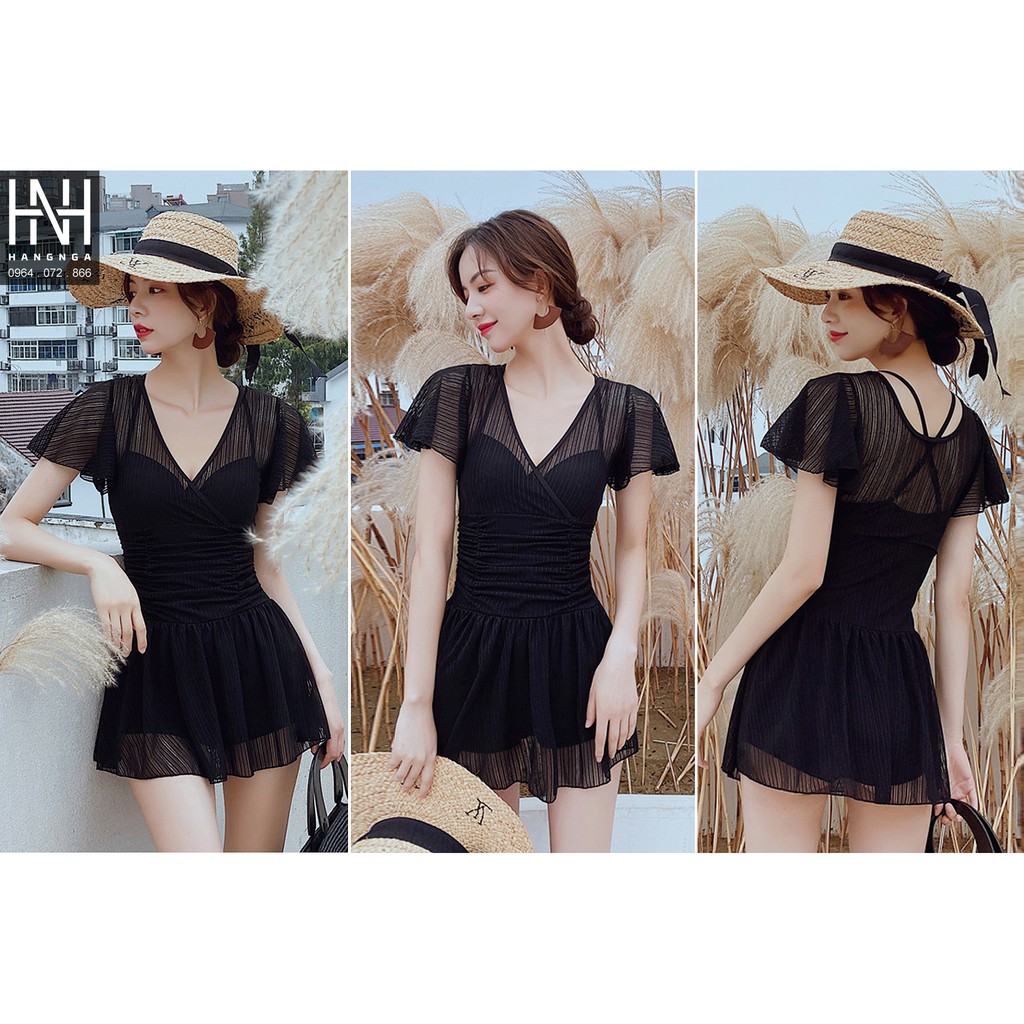 Đồ bơi Liền ren đen cộc tay ( Mã : Y2070 )