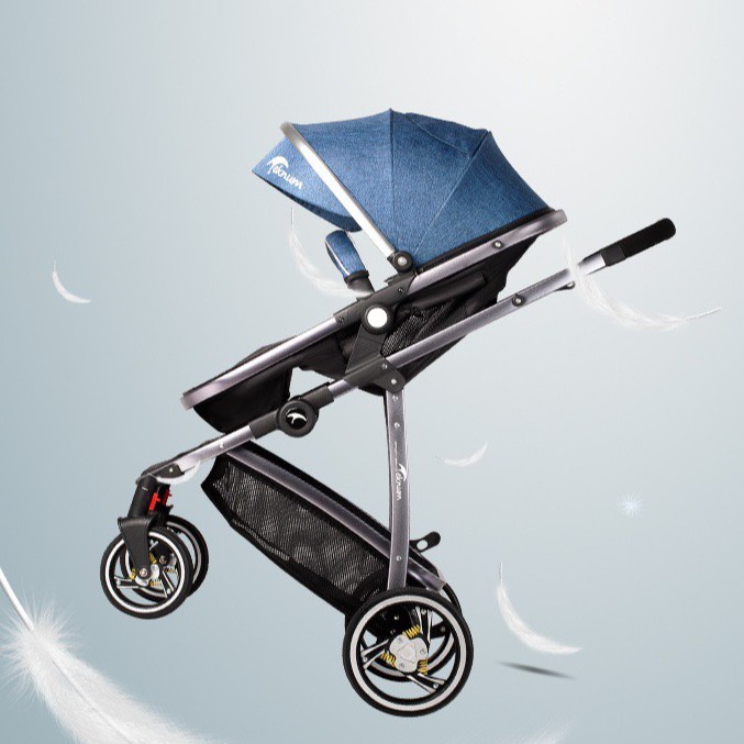 Xe đẩy xe nôi đi bộ cho bé 3D IB66-I 2 chiều 3 tư thế nôi tháo rời có giảm sóc bánh cao su (Xám-Xanh-Hồng)