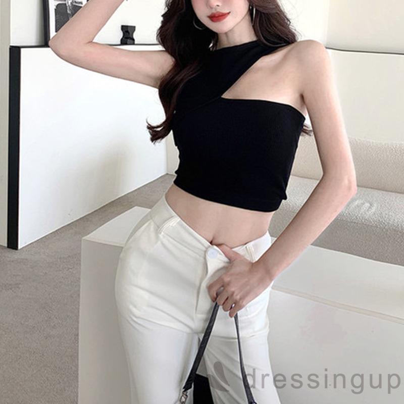 DRE-Women Tanks Tops with Solid Color, Skinny Version Irregular Casual Style Summer Clothing