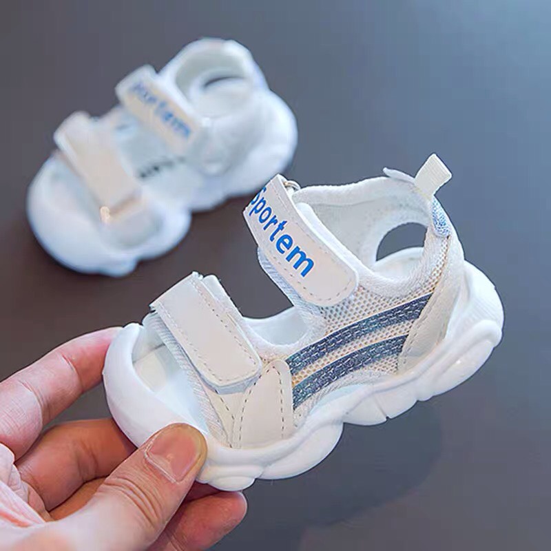 Sandal bé trai - dép quai hậu tập đi cho bé có đế chống vấp đường kẻ kim tuyến lấp lánh hợp thời trang Babybees 6606