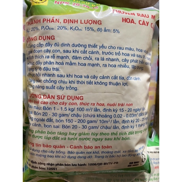 Phân bón NPK Đầu Trâu 20-20-15 gói 1kg chuyên dùng cho Hoa &amp; Cây Kiểng