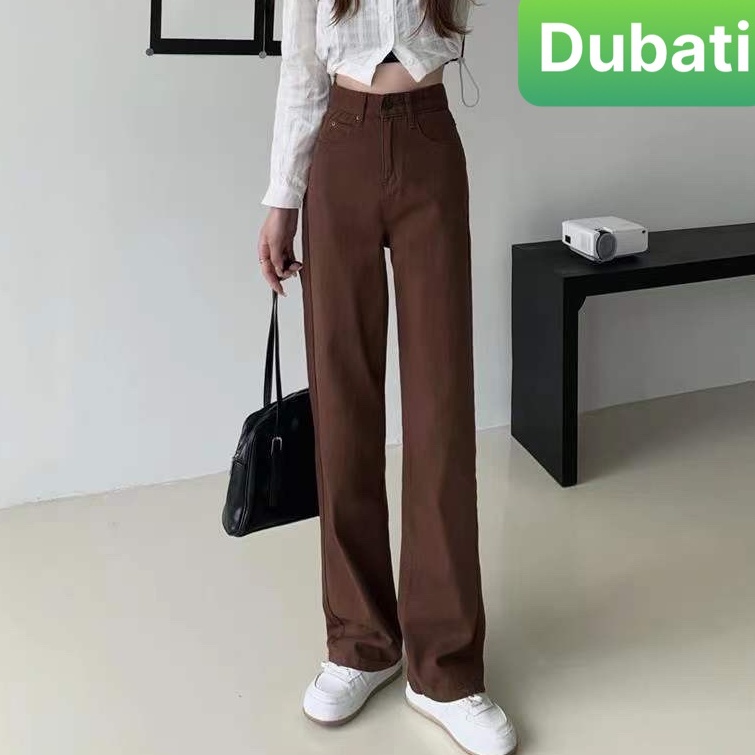 QUẦN JEANS CHẤT BÒ , KAKI ỐNG SUÔNG RỘNG NÂU SỮA CẠP CAO DÀI CHÂN SIÊU TÔN DÁNG HÀN QUỐC HOT HIT - DUBATI FASHION