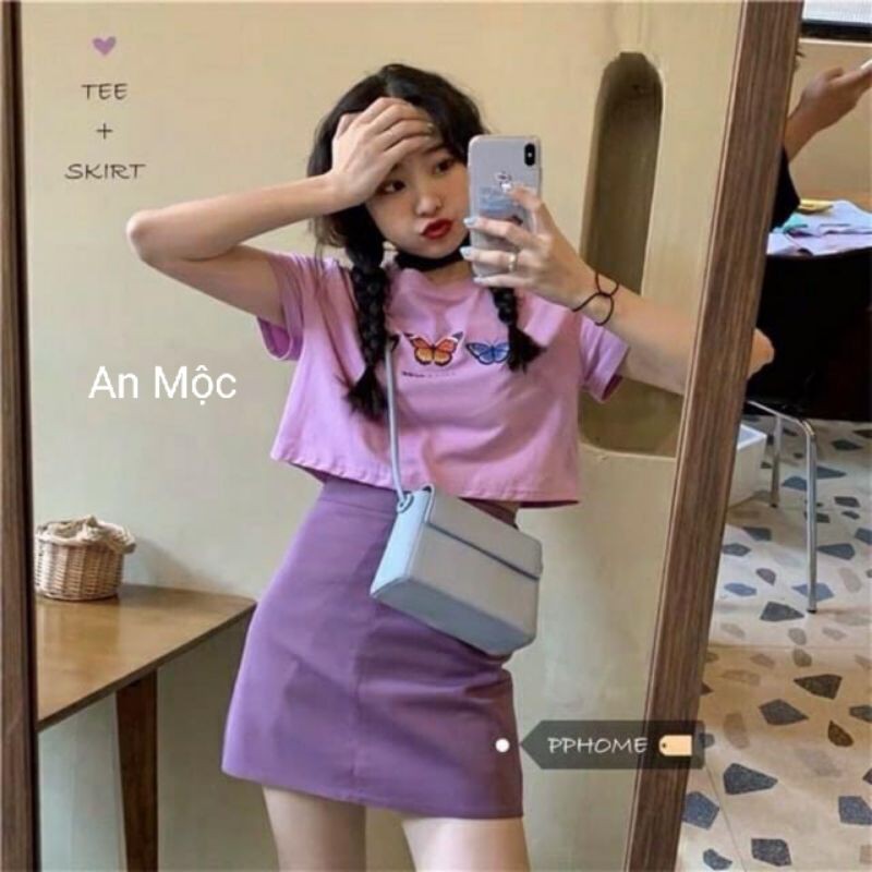[AN MỘC] Quần Short đùi giả váy ống rộng màu Tím cho nữ