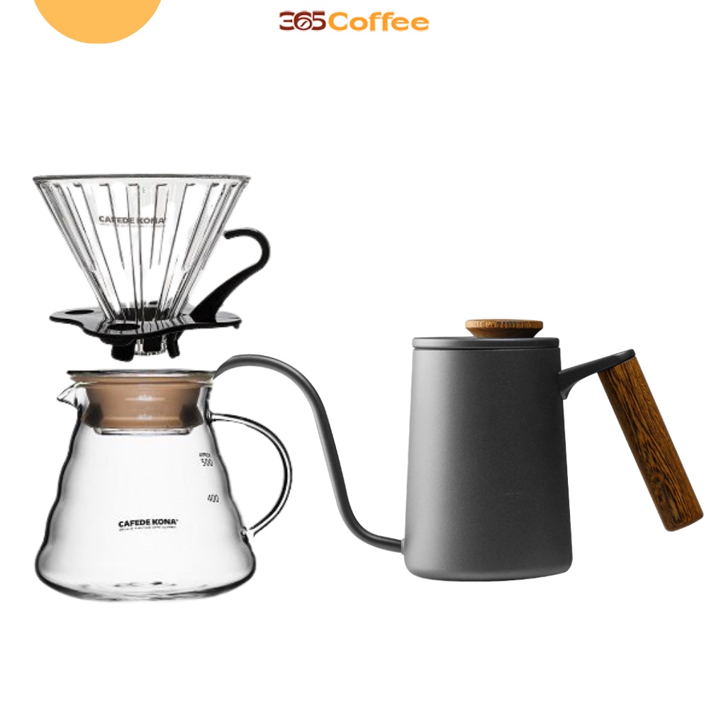 Bộ pha Pour over bình, phễu V60, ấm vòi ngỗng Cafede Kona – Chính hãng