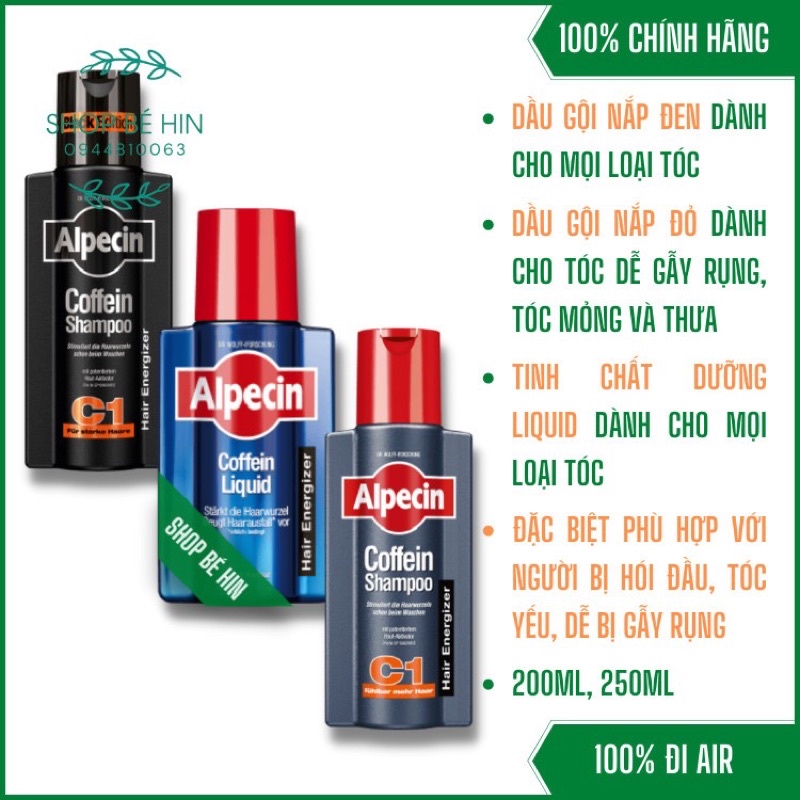 Dầu gội dưỡng tóc ALPECIN, dầu gội chống rụng tóc và kích thích mọc tóc, cam kết chính hãng
