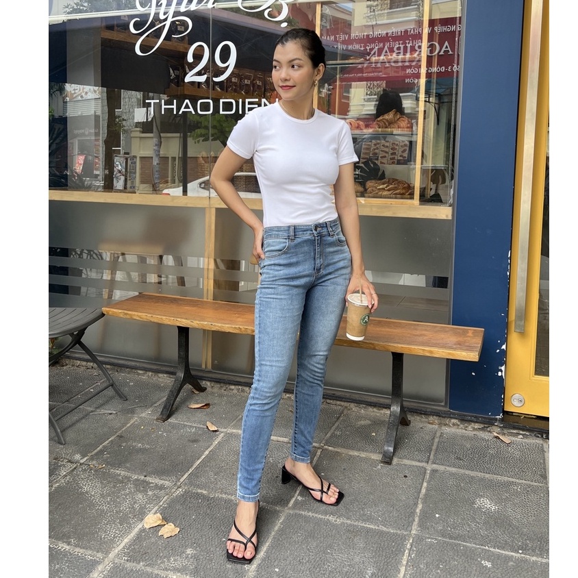 Quần Jeans Lưng Cao Ôm Dáng Nữ - Skinny Aqua Blue - Hashtagem ( Mã SJ-02B)