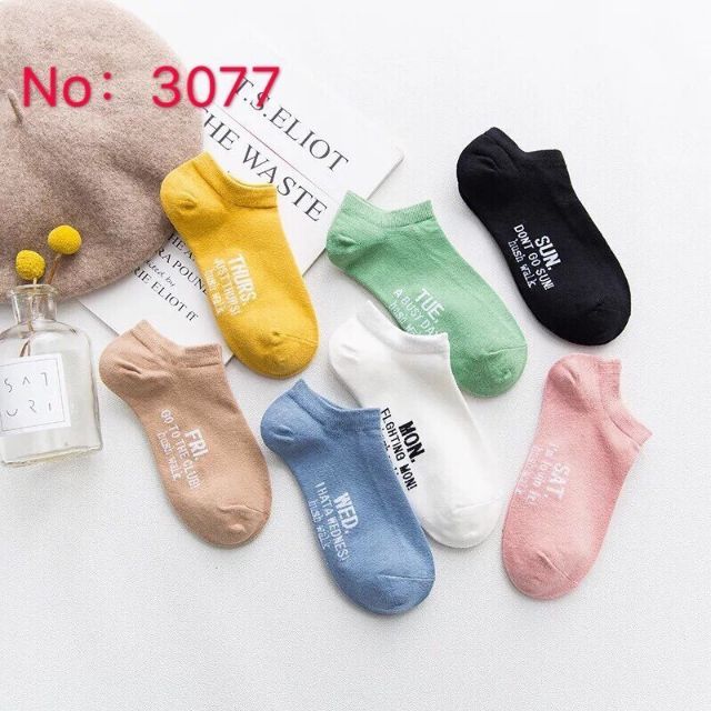 Vỉ 7 đôi tất nữ cổ ngắn 7 ngày siêu kute