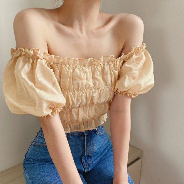 Áo croptop trễ vai tay phồng kèm ảnh thật | BigBuy360 - bigbuy360.vn