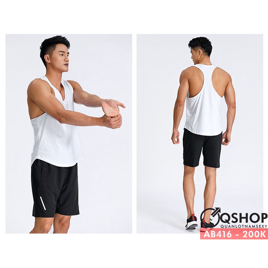 Áo thun ba lỗ tập gym, thể thao màu trơn QSHOP AB416