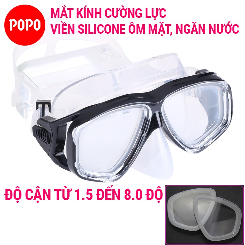 Mặt nạ lặn cận thị có độ cận từ 1.5 đến 8.0 độ, kính lặn cận mắt kính cường lực cản tia UV, hạn chế sương mờ