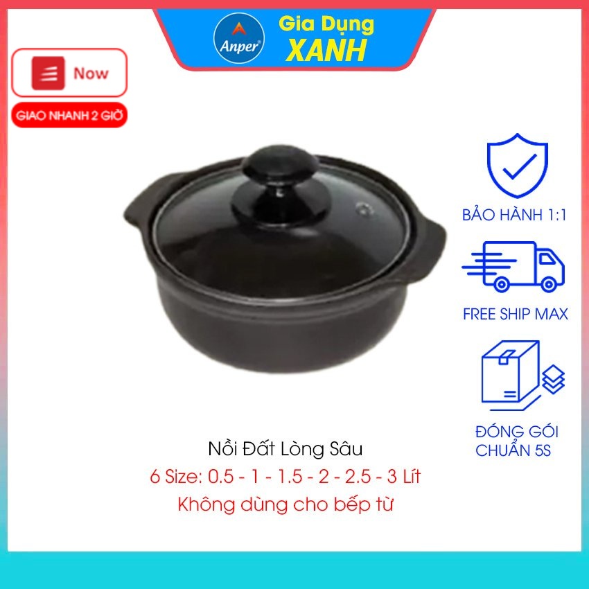 Nồi đất kho thịt cá  Loại 1 ANPER  size 200ml 500ml 1000ml 1500ml 2500ml   nấu mì cay niêu đất (ko dùng bếp từ)