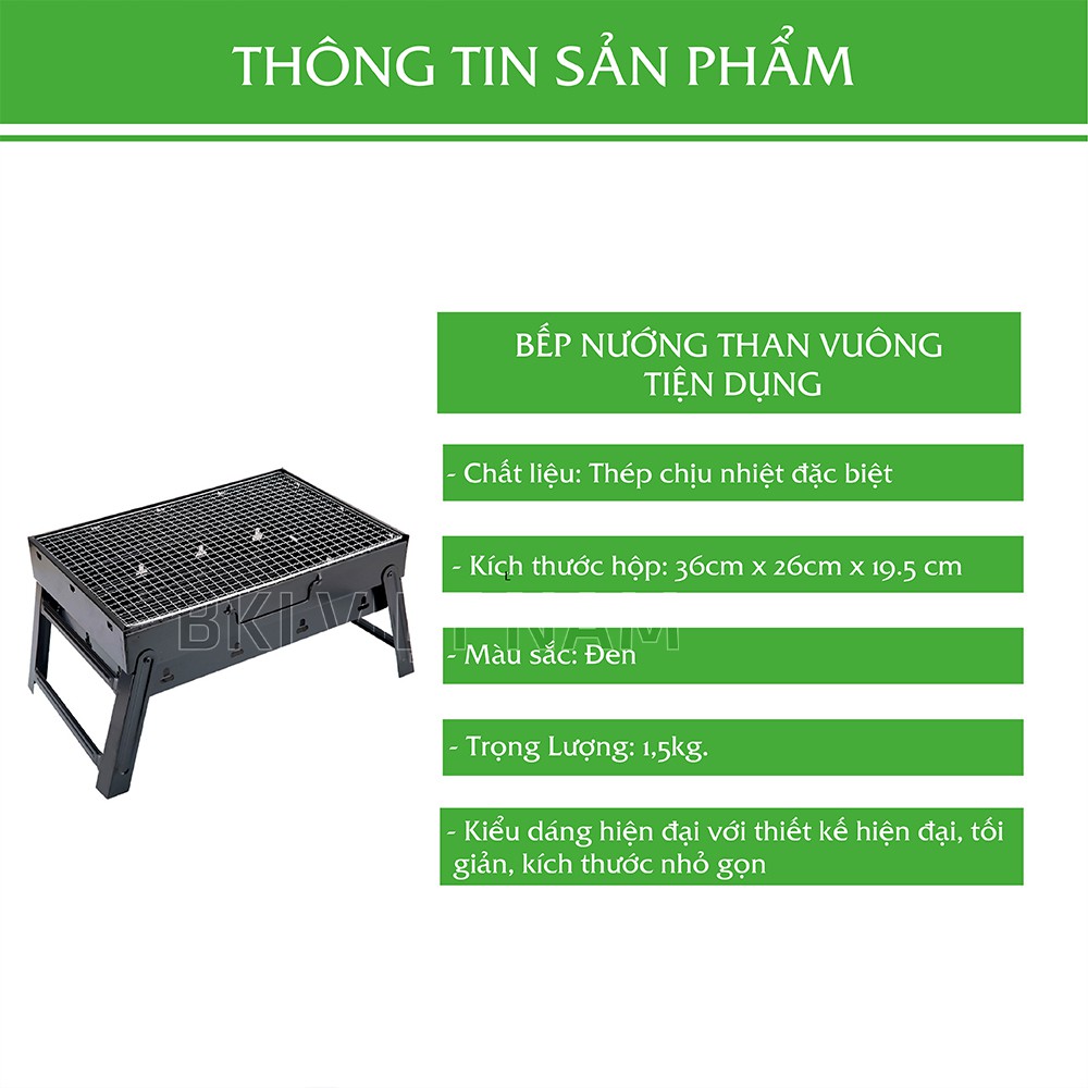 Bếp Nướng Than Hoa Vuông Ngoài Trời Bằng Thép Sơn Tĩnh Điện Thiết Kế Thông Minh Không Ám Khói