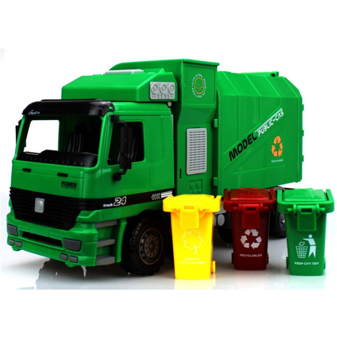 Mô hình xe chở rác Mô hình xe rác kèm 3 thùng rác