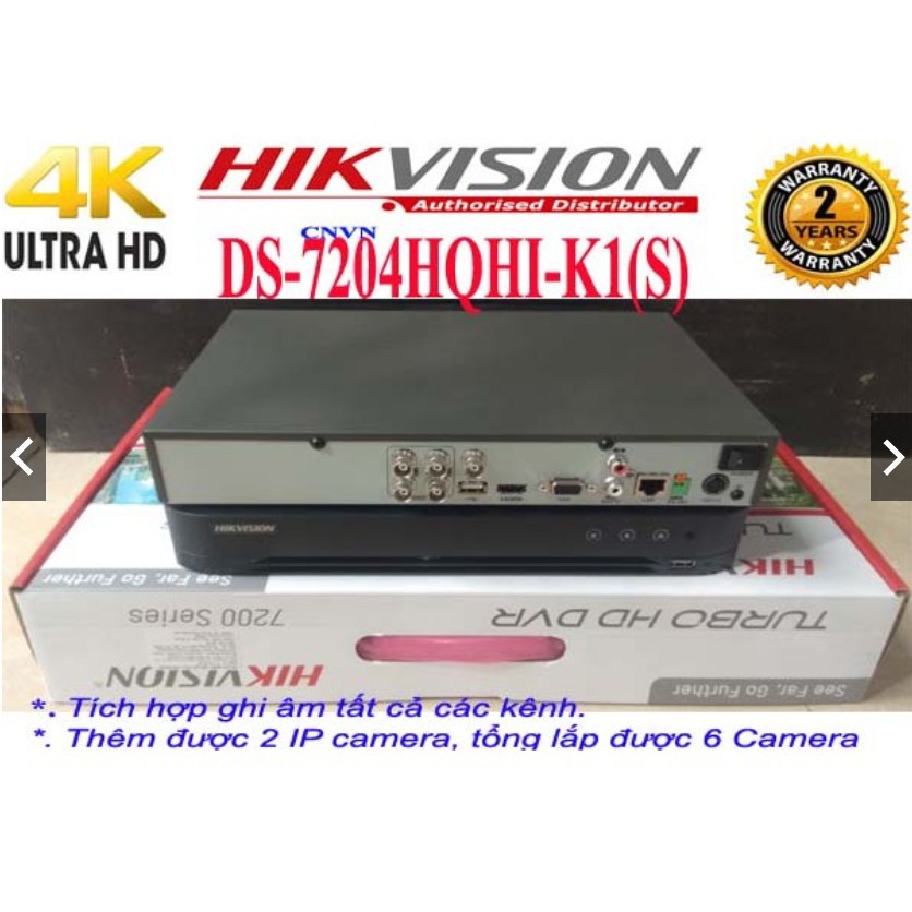 Đầu ghi hình Camera 4 kênh thế hệ mới nhất HIKVISION DS-7204HQHI-K1(S)