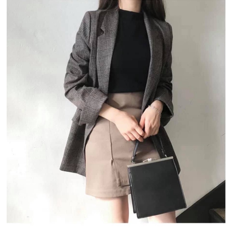 Áo khoác blazer kẻ xẻ tay set đồ nữ form rộng , Áo vest nữ thu đông công sở (Video/ảnh thật/sẵn)