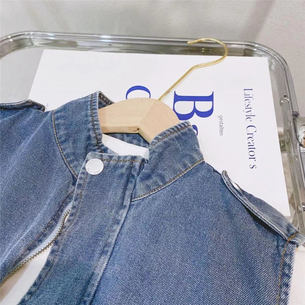Hàng Mới Về Áo Sát Nách Denim Dáng Rộng Phong Cách Nhật Hàn Thời Trang Xuân Thu Cho Bé Trai 2022