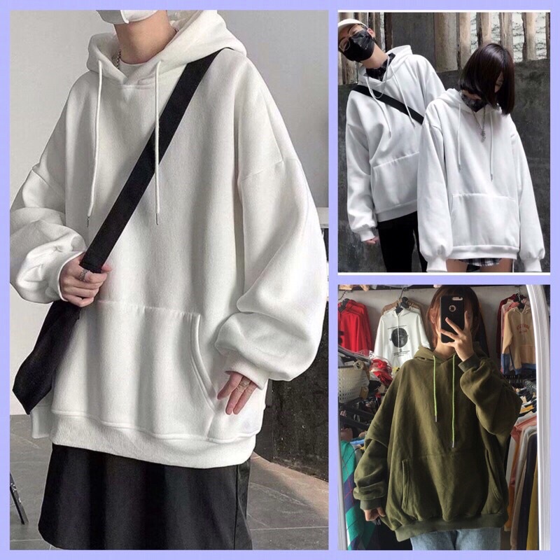 Áo hoodie trơn nam nữ form rộng unisex mũ siêu to Áo hoodie nỉ ngoại mịn chất đẹp tay siêu bồng