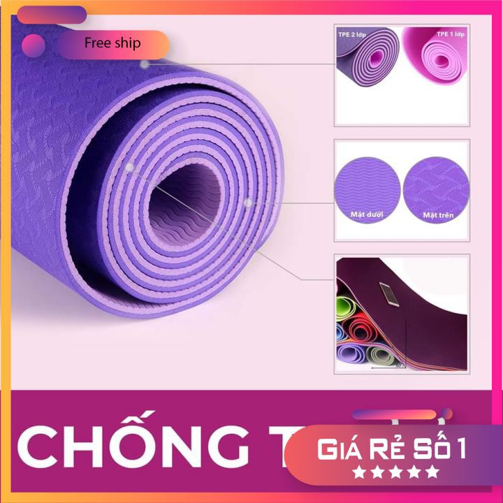 Thảm tập Yoga 2 lớp TPE dày 6mm, thảm tập Gym chống trơn trượt và không thấm mồ hôi [HÀNG LOAI 1 DÀY ĐẸP]