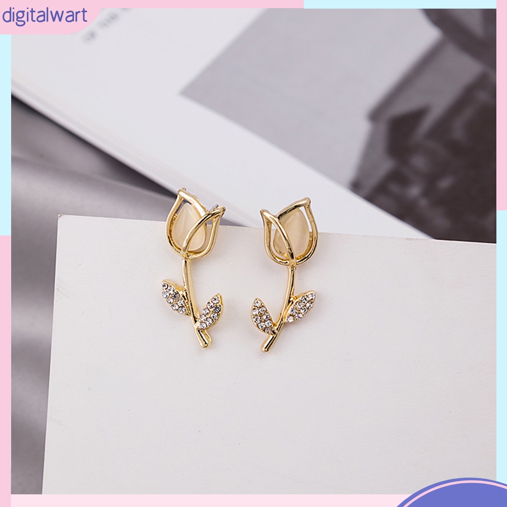 Cặp Khuyên Tai Tạo Hình Hoa Hồng Khảm Đá Duyên Dáng Thời Trang Cho Nữ