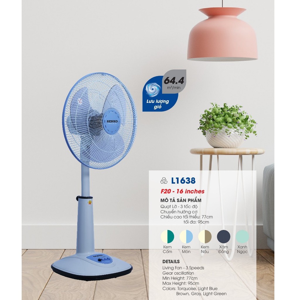 (Chỉ giao hỏa tốc tại Sài Gòn) Quạt lửng thân nhựa B4 Senko L1638 GIAO MÀU NGẪU NHIÊN