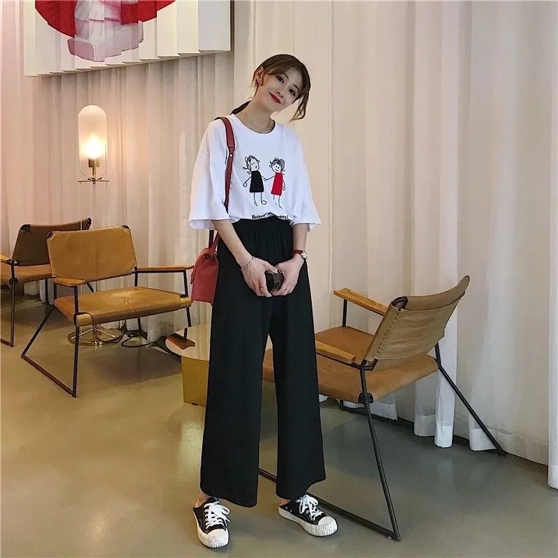 Quần Dài Vải Ống Suông Nữ Màu Đen Cạp Chun Chất Cát Hàn Baisc Dễ Mix Đồ Phong Cách Ulzzang Co Dãn Thoải Mái Mặc Đi Học