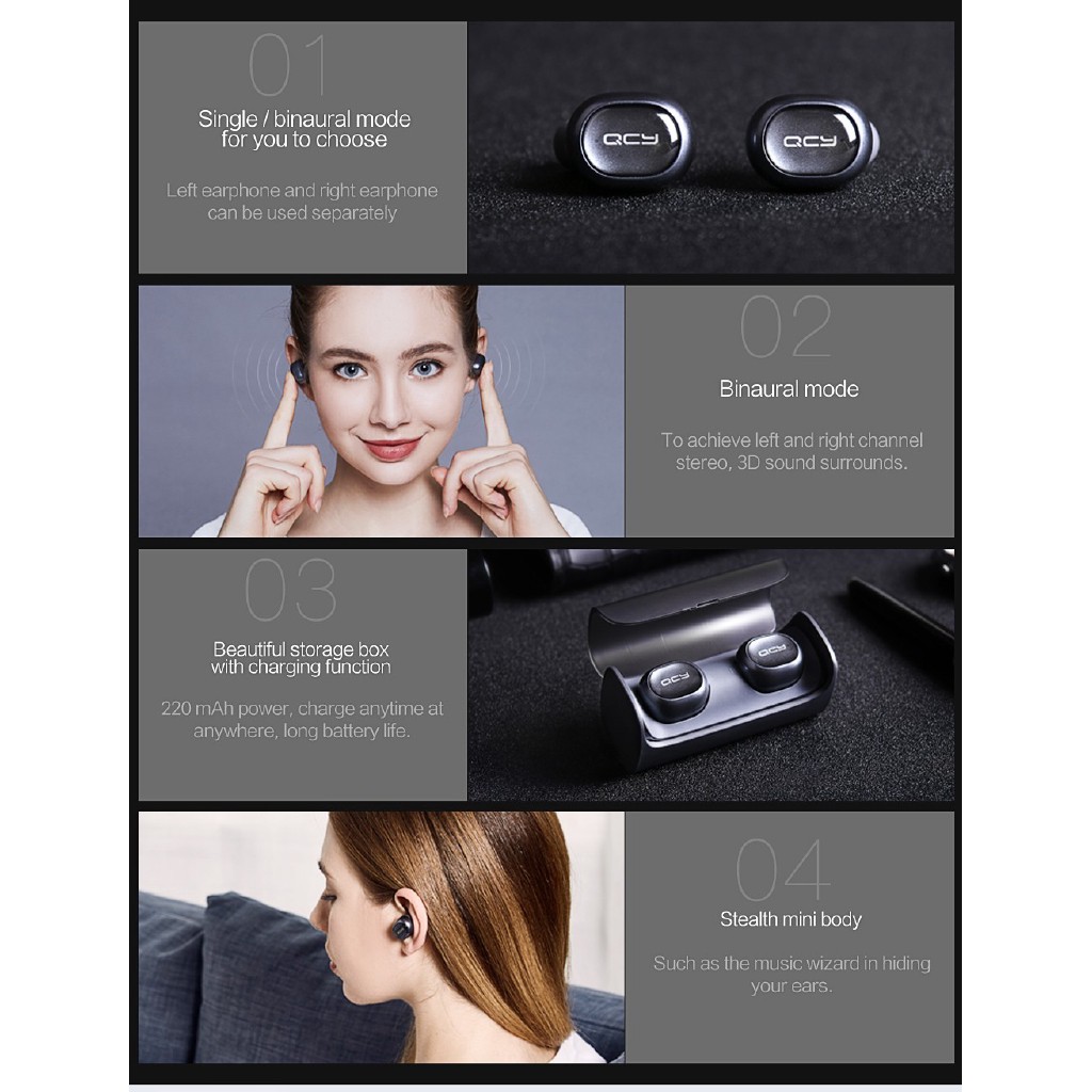 QCY Q29 Mini Dual V4.1 Wireless Earphones Bluetooth Headphone with Charging Case