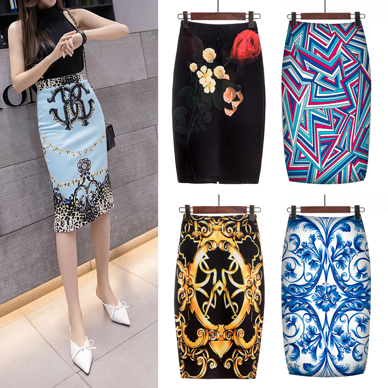 Chân Váy Bút Chì Lưng Cao In Họa Tiết Hoa Thời Trang Cho Nữ