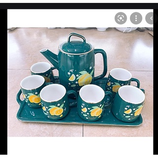 Bộ ấm chén sứ xanh cổ vịt hoa cúc/ quả chanh