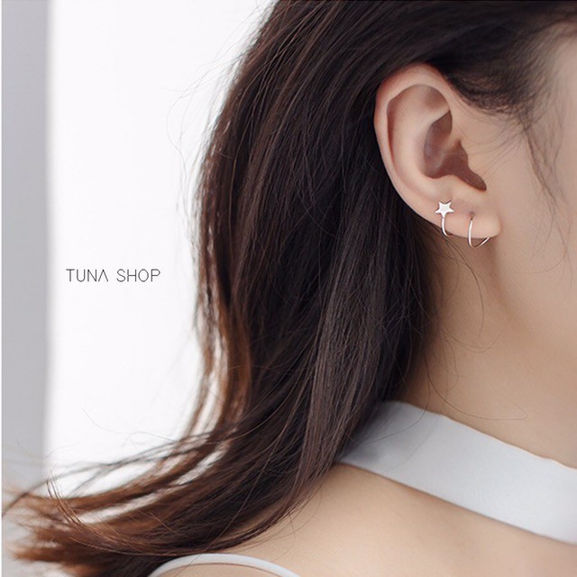 Khuyên tai nữ Bạc, Hoa tai Bạc cá tính ngôi sao TUNA SILVER cam kết CHUẨN BẠC