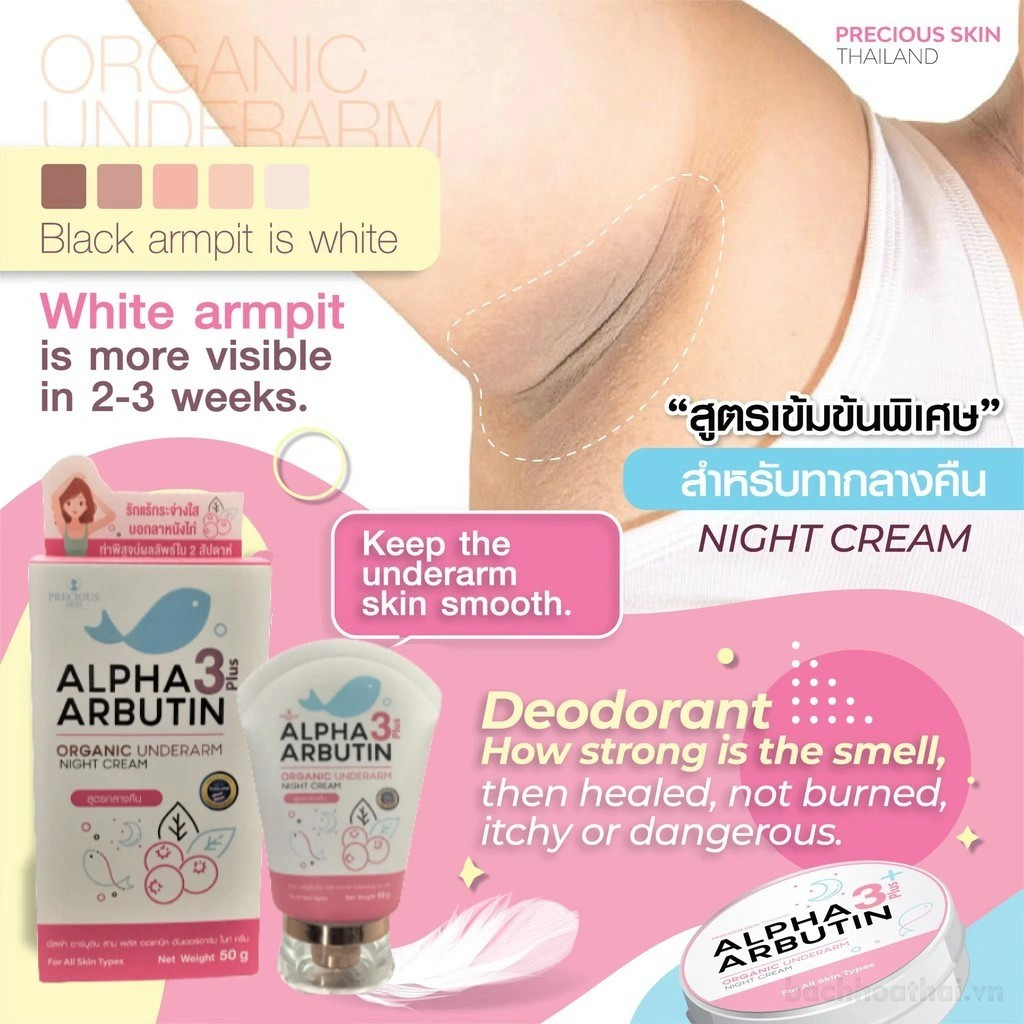 Kem Dưỡng Trắng Giảm Thâm Nách Precious Skin Alpha Arbutin Organic Underarm Whitening Cream 50g Chính Hãng Thái Lan