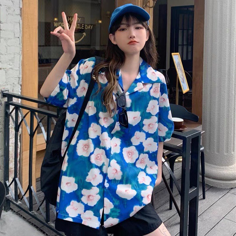 Áo sơ mi hoa đi biển, áo sơ mi hoạ tiết mặc nhóm form rộng chất lụa thoáng mát SIB099