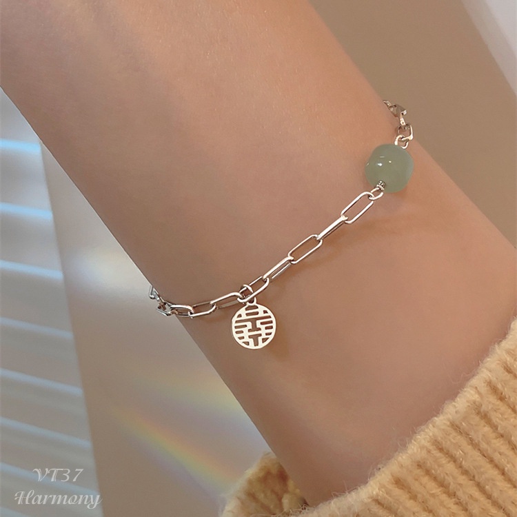 Lắc tay bạc nữ đá xanh ngọc bích nhân tạo mắt xích s925 | HARMONY ACCESSORIES VT37