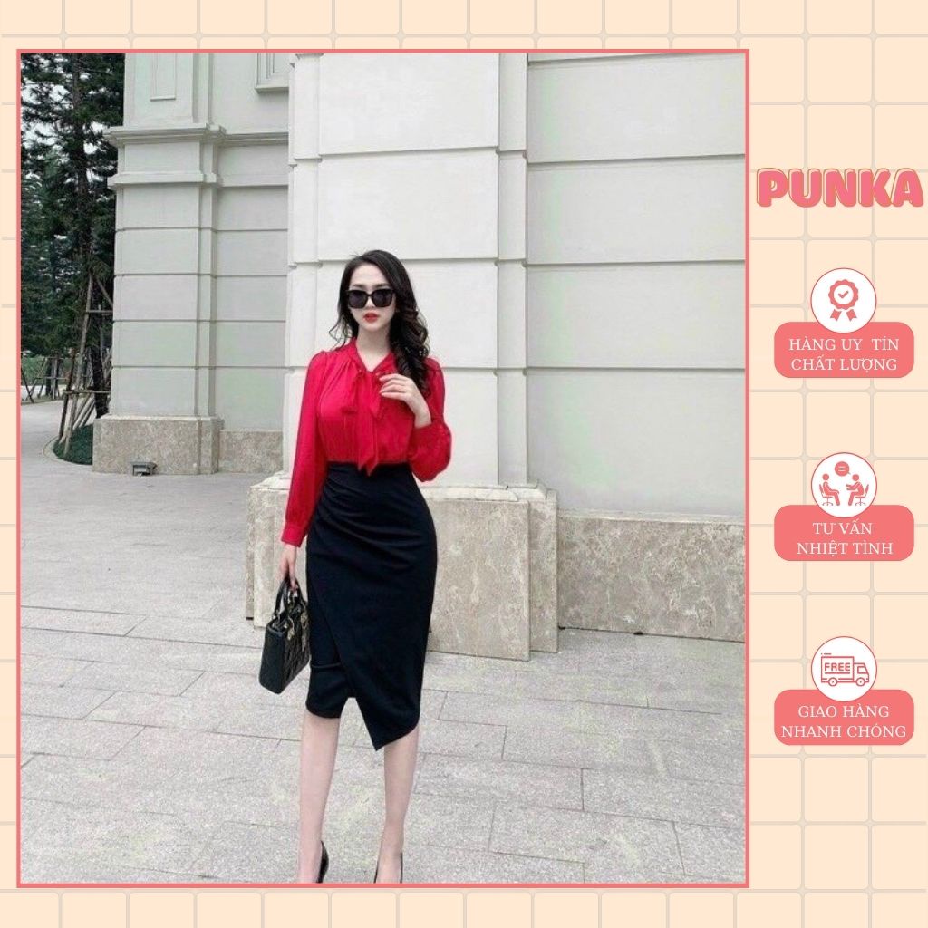 Set áo sơ mi chân váy ôm body cao cấp dáng dài lịch sự sang trọng