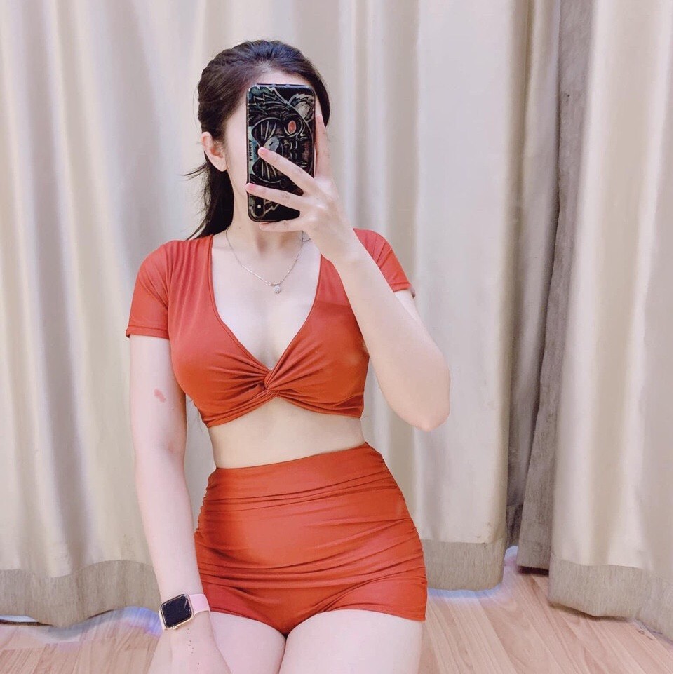 Bikini Đồ Bơi Nữ 2 Mảnh Aó Crop Xoắn Ngực Quần Đùi Nhúng Cạp Cao Nhiều Màu Freesize Bin Sports BHV074 | BigBuy360 - bigbuy360.vn
