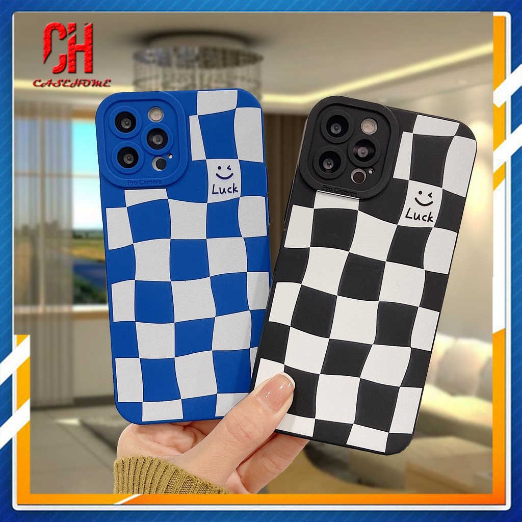 Case compatible for iPhone 13 12 11 PRO MAX 6 7 6S 8 Plus X XR XS MAX Se 2020 6SPlus 7Plus 6Plus 8Plus XSMAX Chessboard Luck Smiley Pattern Soft TPU Case