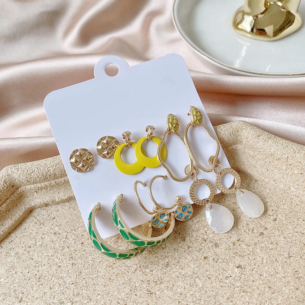 [Set 6 Đôi] Bông Tai Nữ Cao Cấp ERASHOP 076712 - Phối Màu Tươi Tắn, Độc Đáo, Vintage, Siêu Rẻ Đẹp